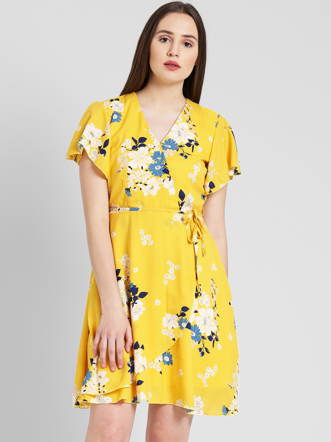 

DODO & MOA Women Yellow Printed Wrap Dress