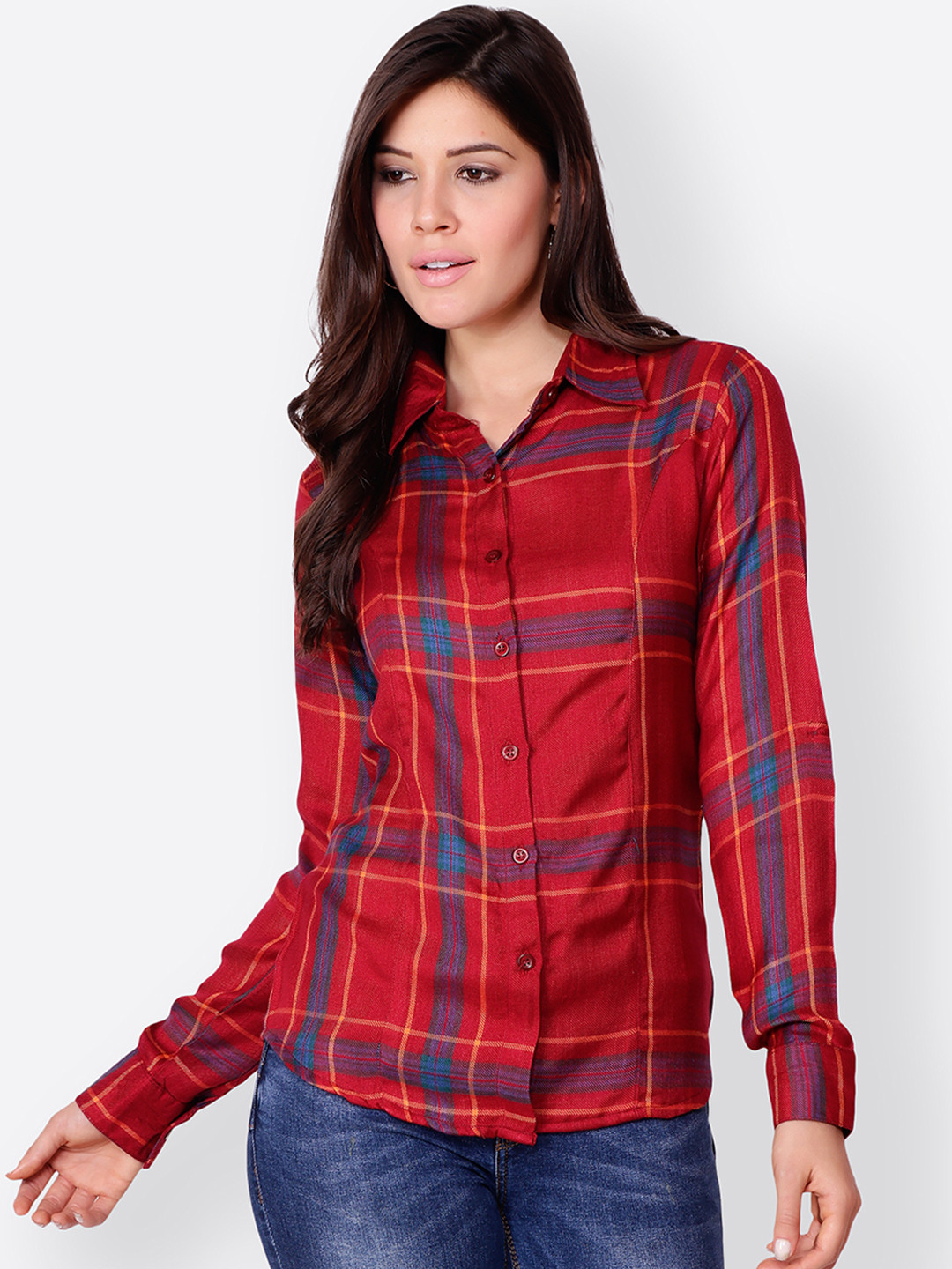 

SCORPIUS Women Red Regular Fit Checked Casual Shirt