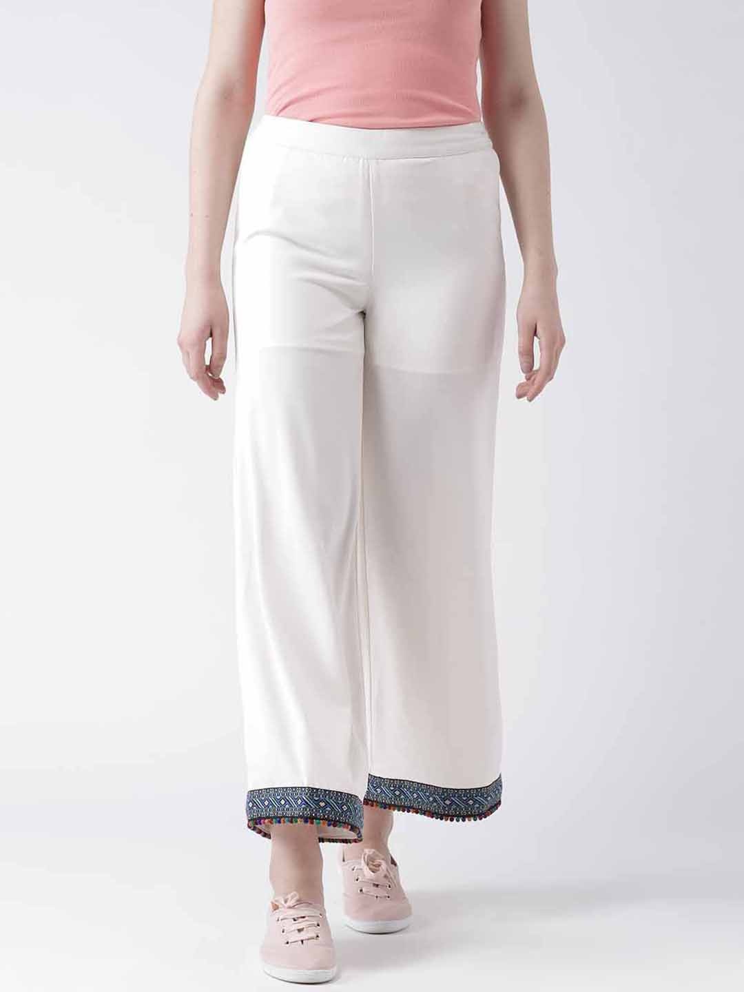 

DODO & MOA Women White Regular Fit Solid Trousers