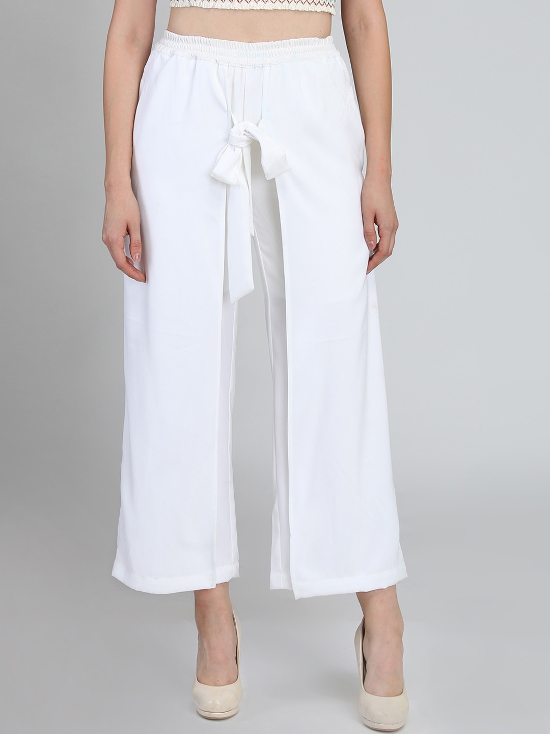 

DODO & MOA Women White Regular Fit Solid Regular Trousers