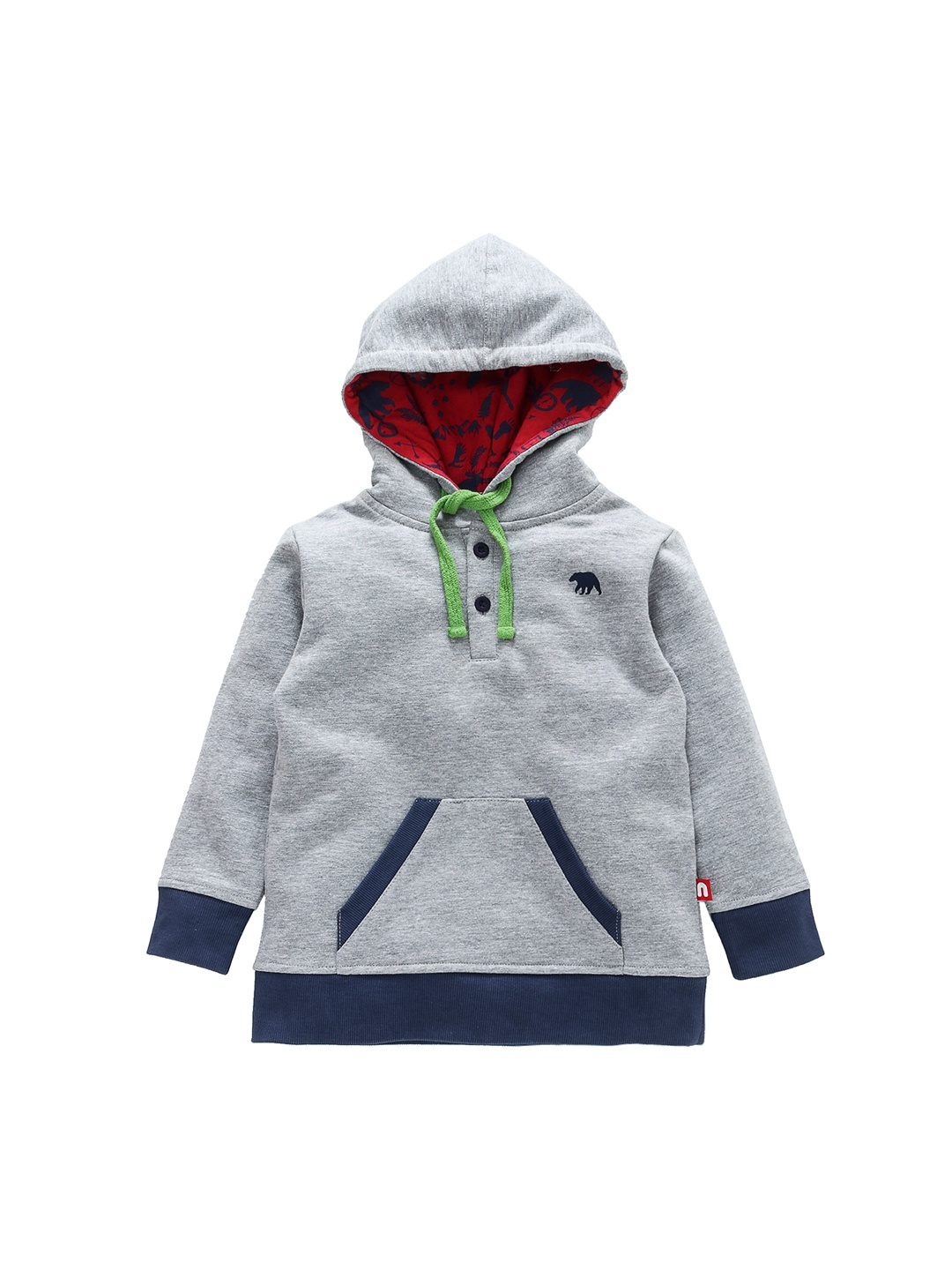

Nino Bambino Boys Organic Cotton Grey & Navy Blue Solid Hooded Sweatshirt
