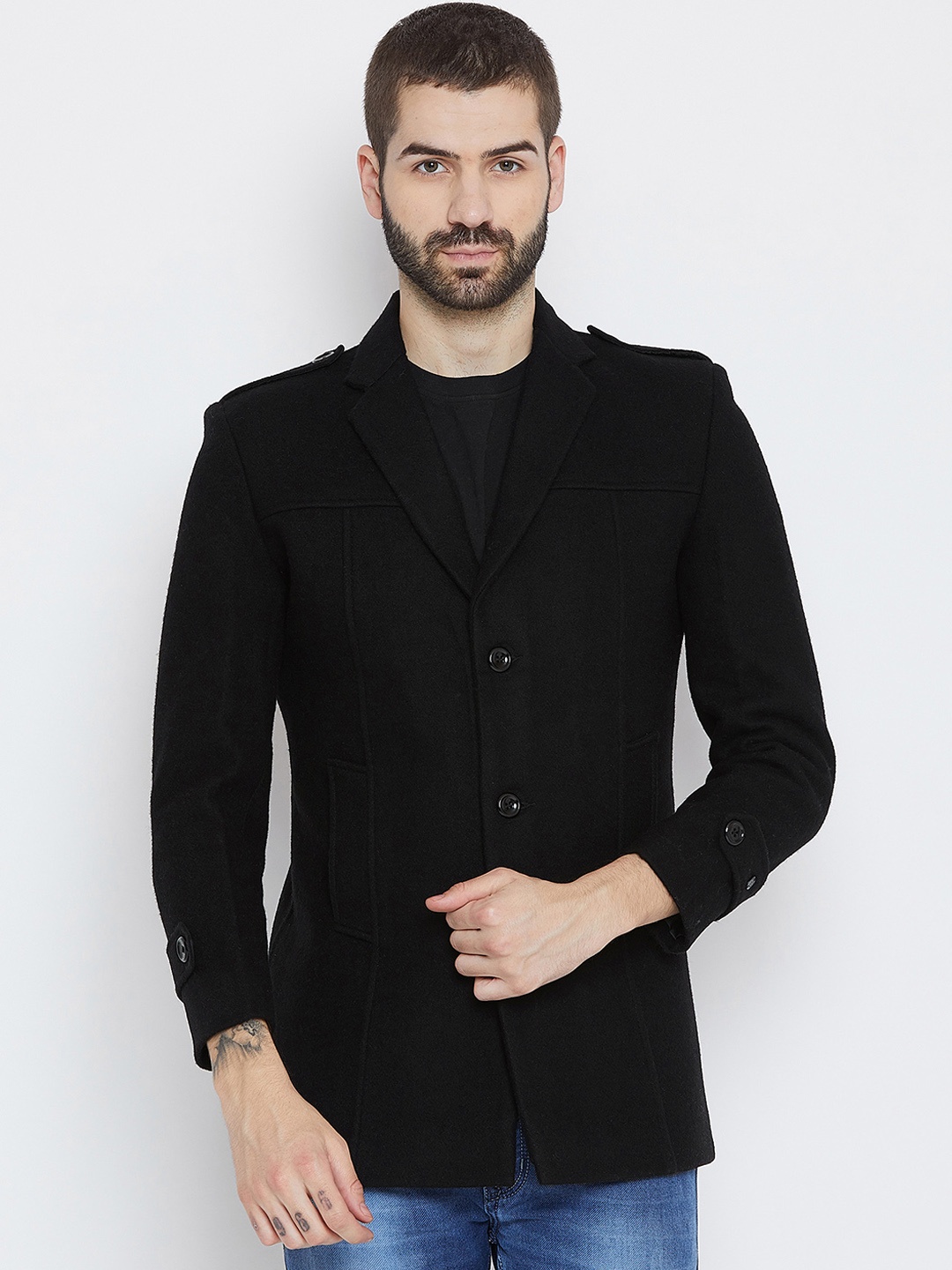 

Duke Men Black Solid Overcoat