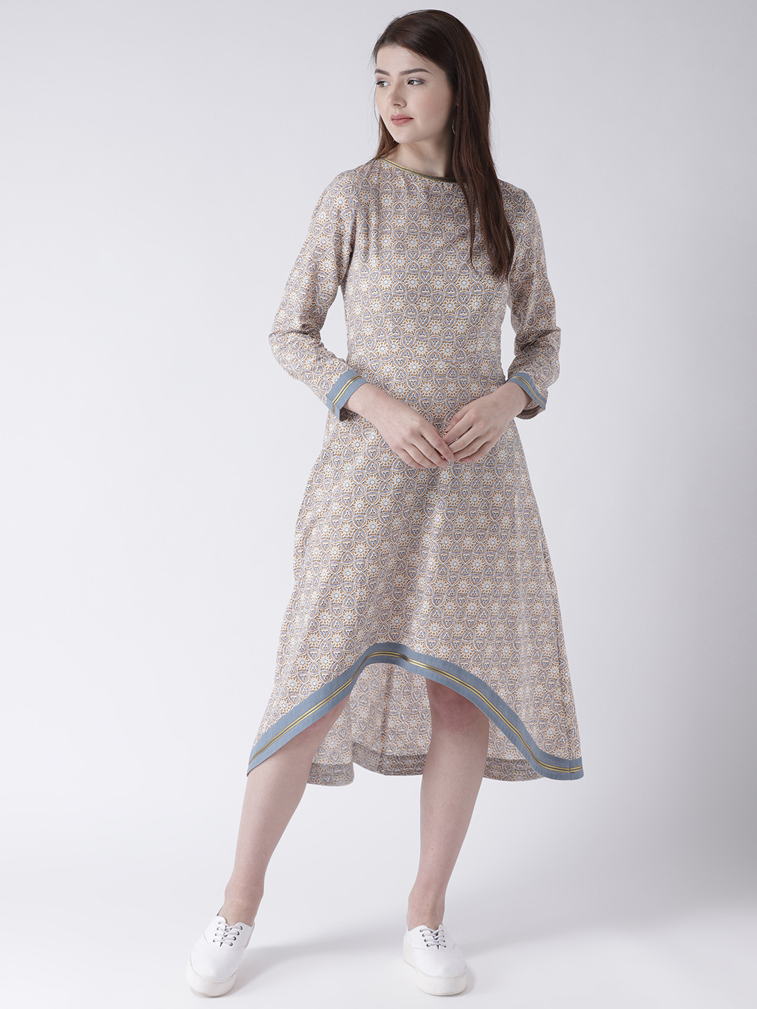 

DODO & MOA Women Beige Printed A-Line Dress