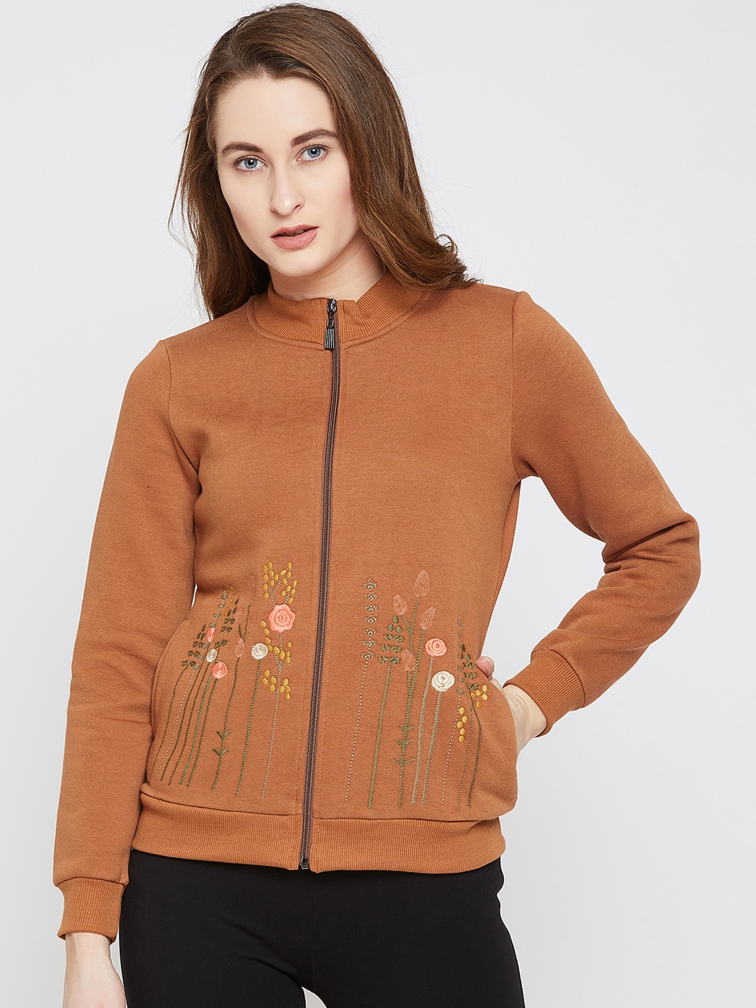 

Marie Claire Women Brown Embroidered Sweatshirt