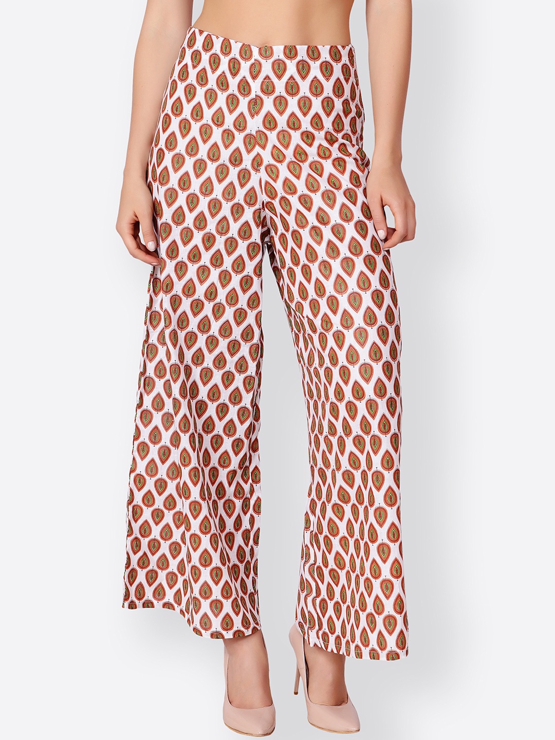 

SCORPIUS Women Beige & Red Printed Wide Leg Palazzos