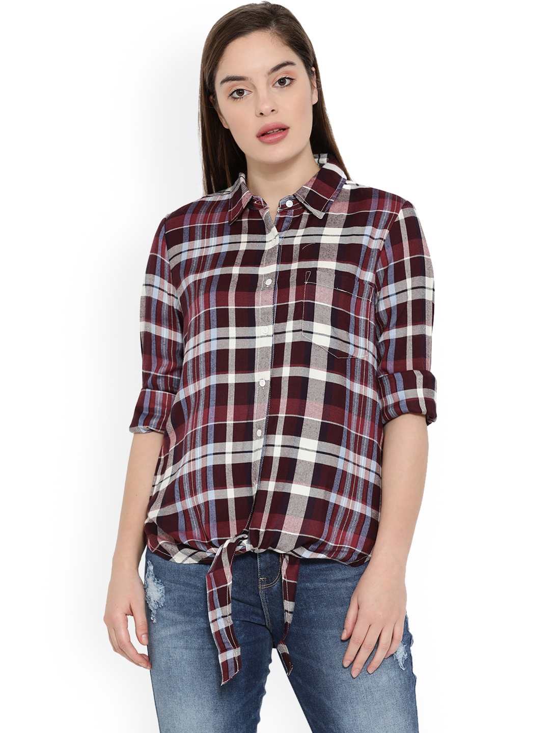 

Aeropostale Women Red & White Checked Top