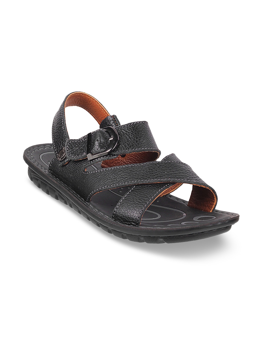 

DAVINCHI Men Black Leather Comfort Sandals
