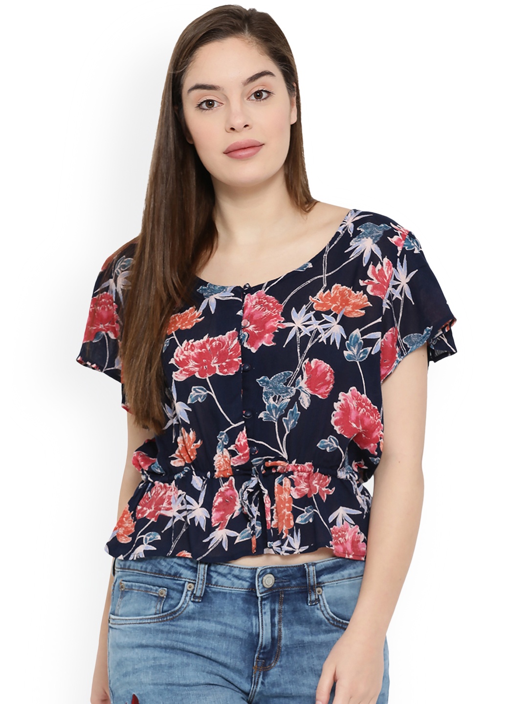 

Aeropostale Women Black Printed Pure Cotton Top