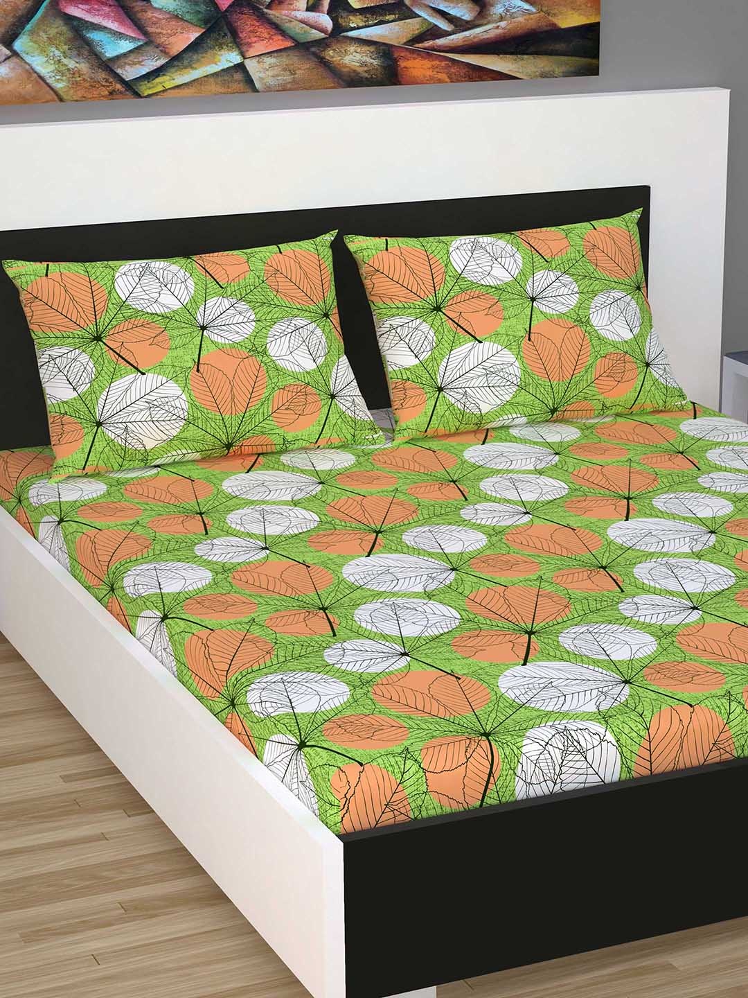 

Divine Casa Green & Nude-Coloured Floral Flat 120 TC 1 Double Bedsheet with 2 Pillow Cover