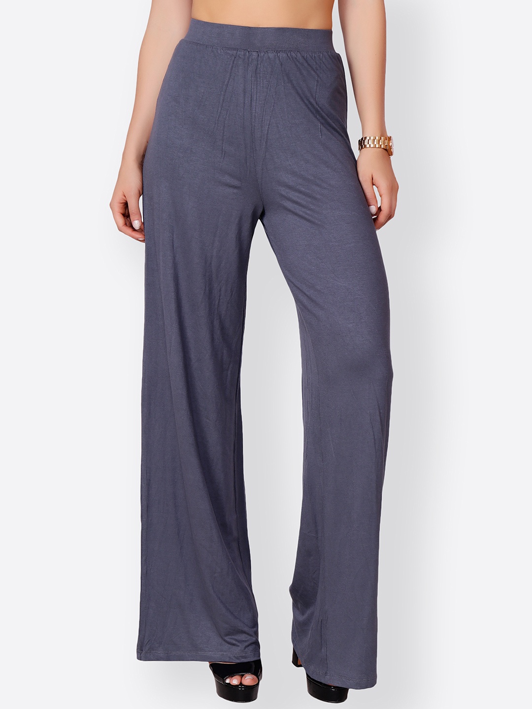 

SCORPIUS Women Charcoal Grey Straight Solid Palazzos