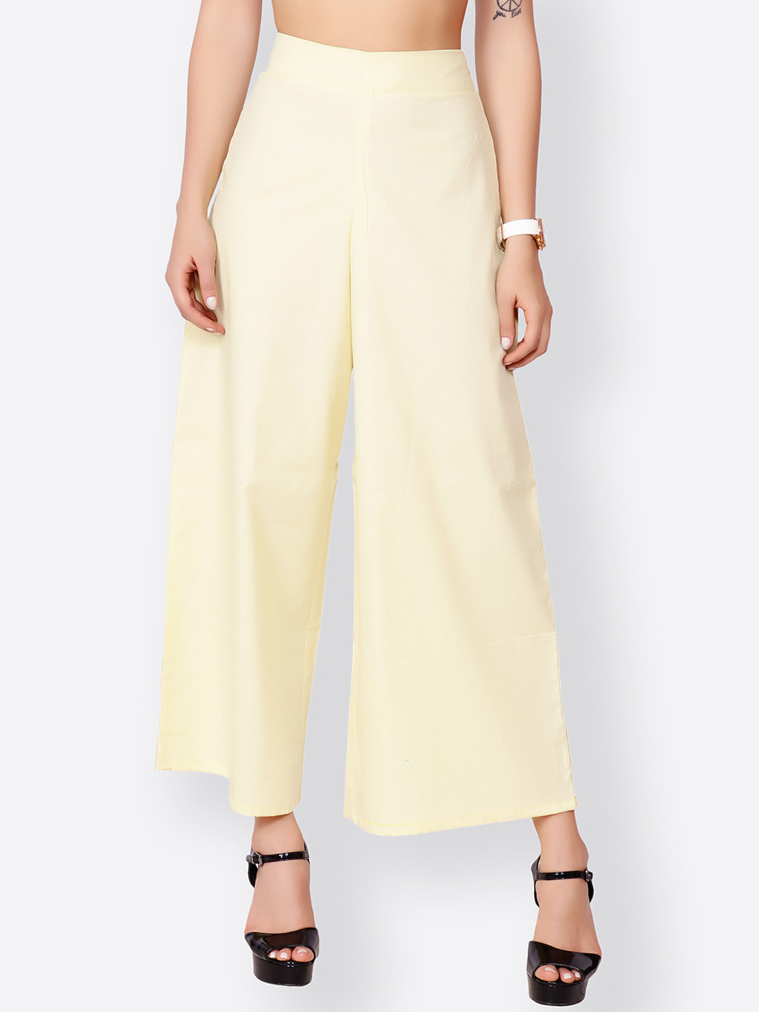 

SCORPIUS Women Cream-Coloured Solid Wide Leg Palazzos