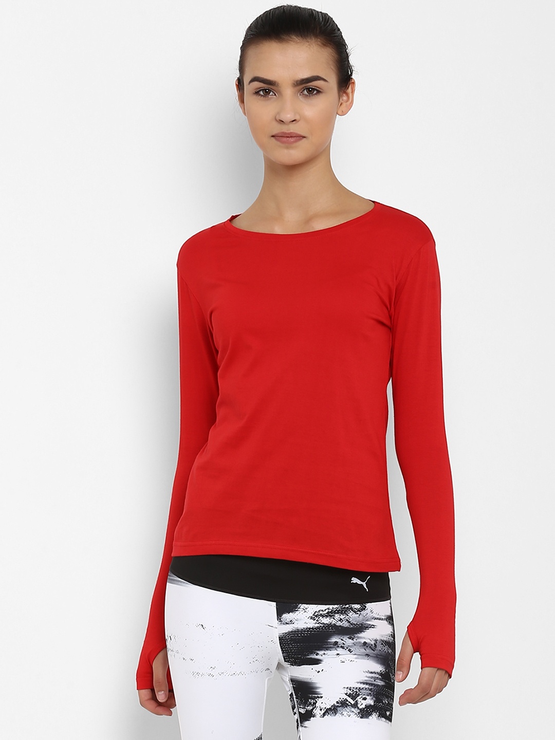 appulse Women Red Solid Round Neck Slim Fit T-shirt