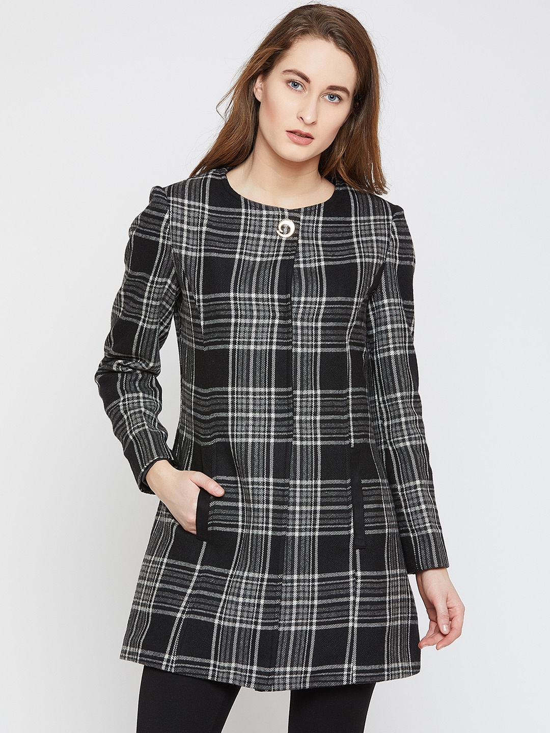 

Marie Claire Women Black Checked Woollen Coat