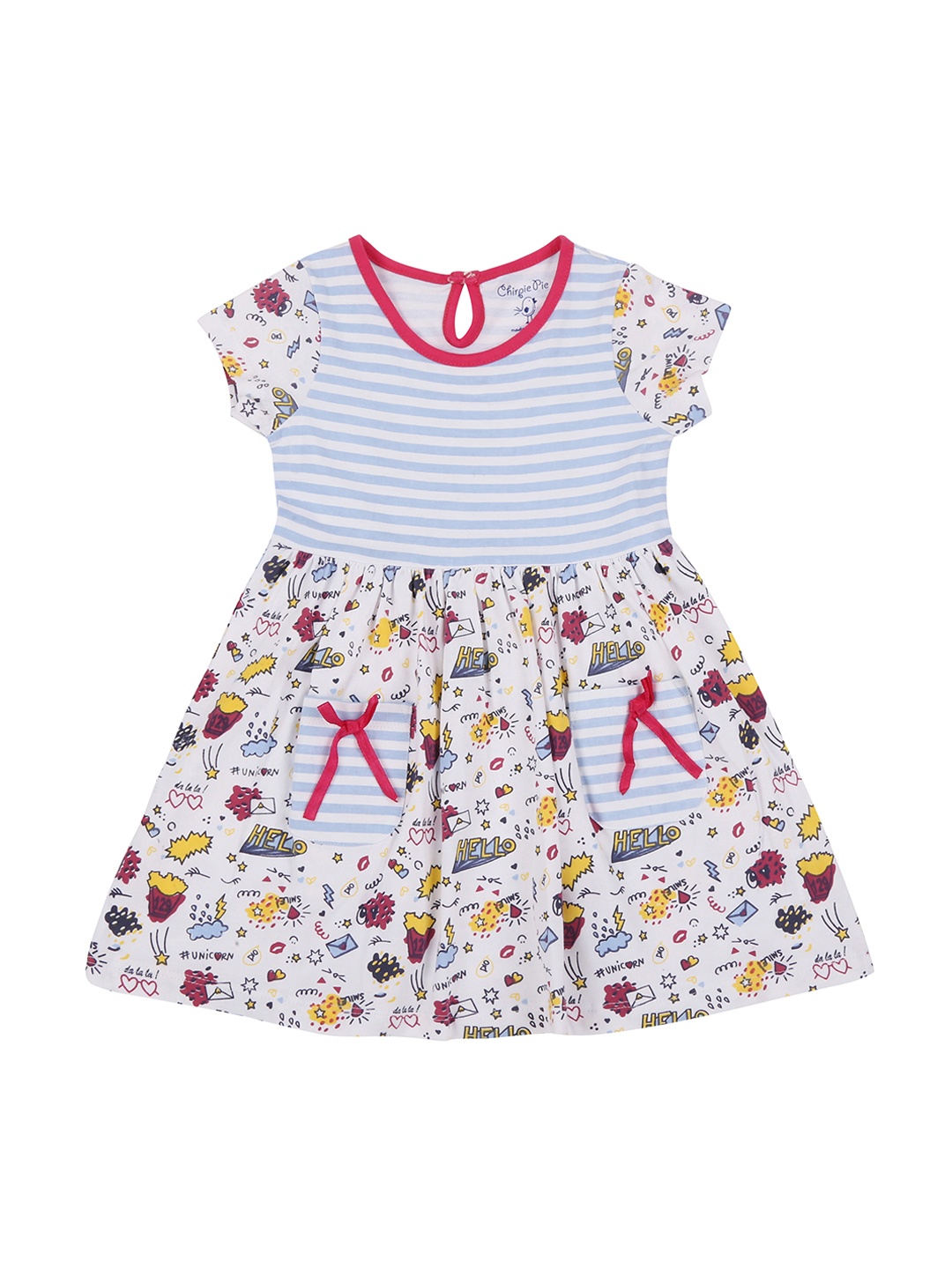 

Chirpie Pie by Pantaloons Girls White & Blue Printed Fit & Flare Dress