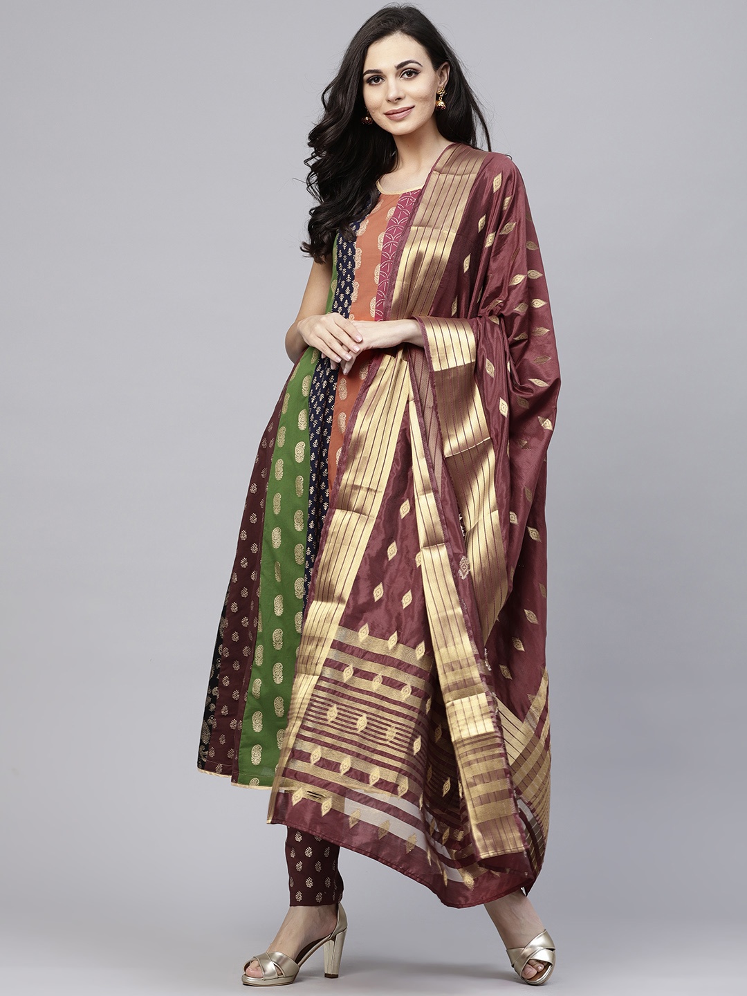 

AKS Women Multicoloured & Printed Anarkali Kurta with Trousers & Dupatta, Multi