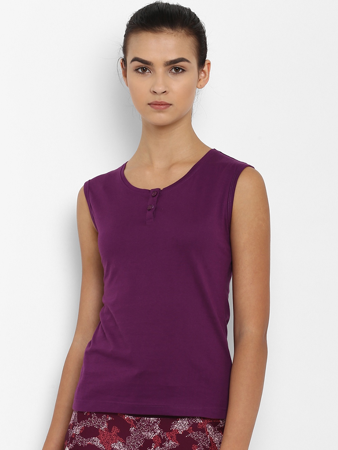 

appulse Women Purple Solid Henley Neck Sleeveless Slim Fit T-shirt