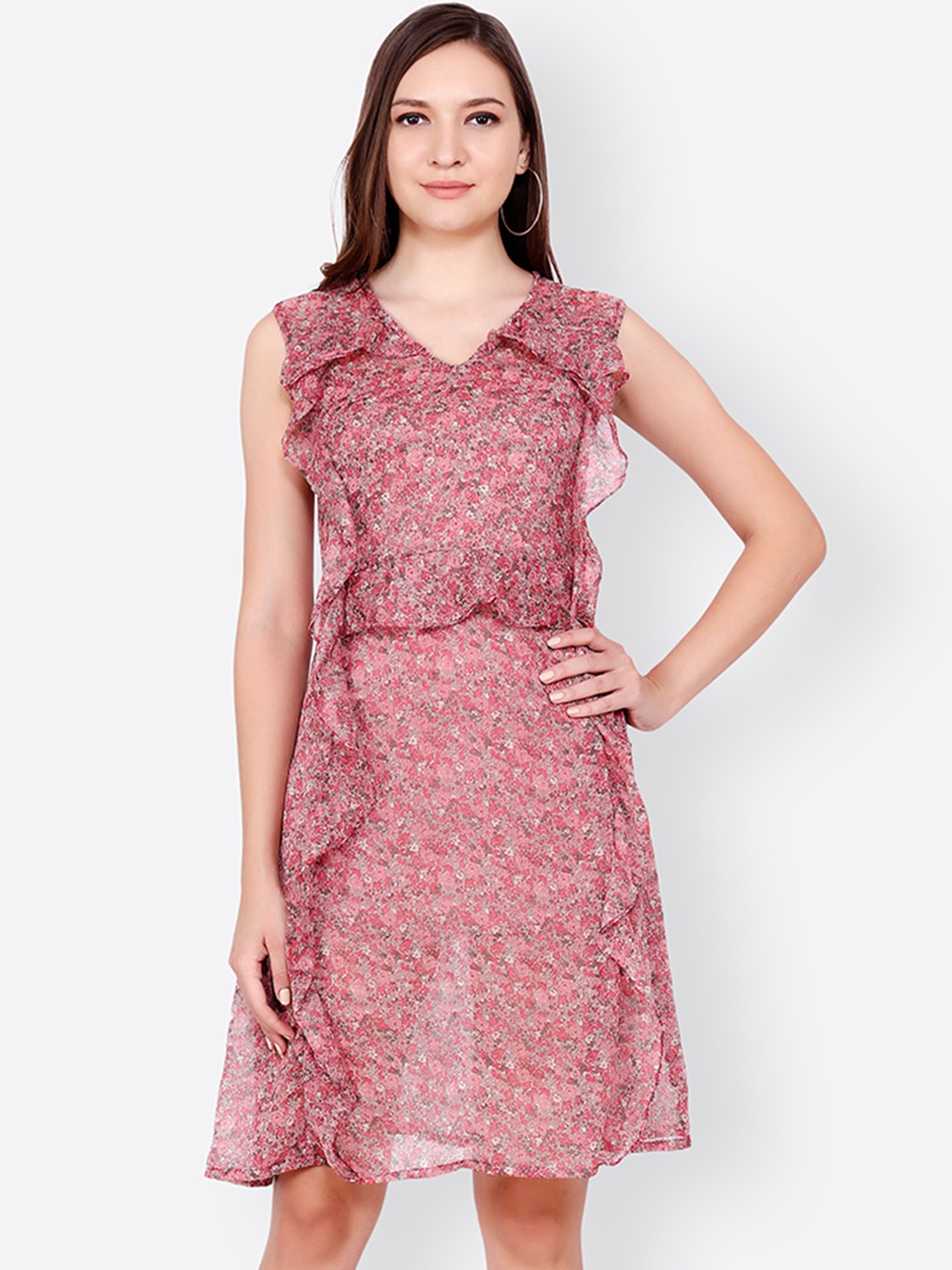 

SCORPIUS Women Pink Printed Fit and Flare Dress