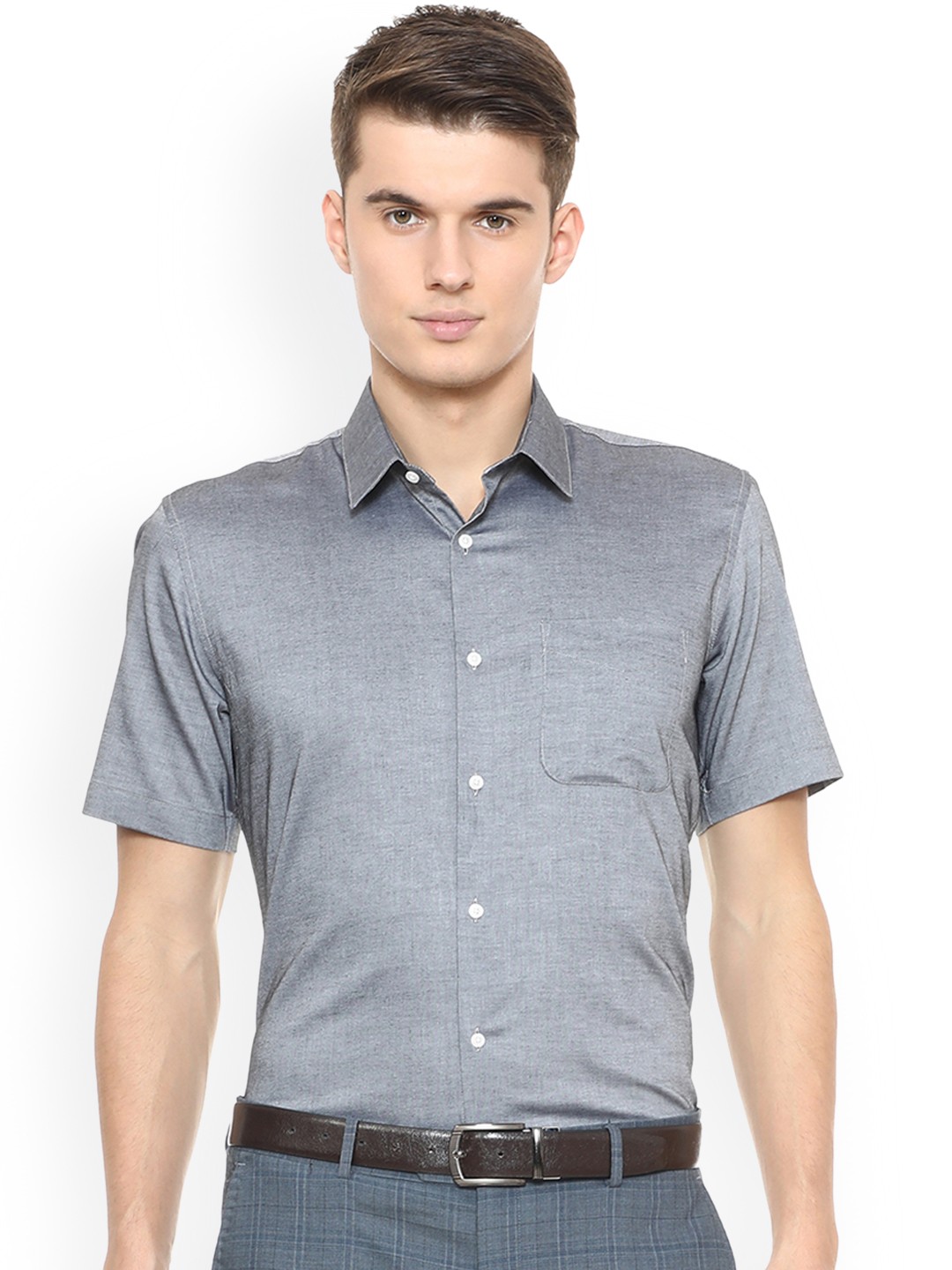 

Peter England Men Grey Regular Fit Solid Formal Shirt
