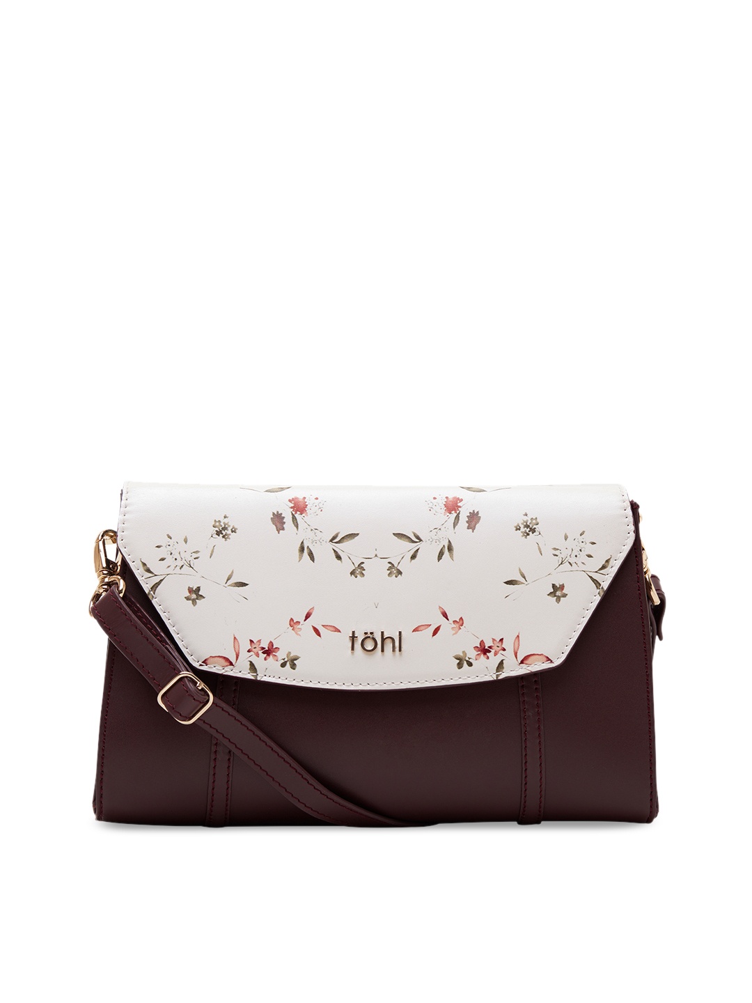 

tohl Burgundy & White Leather Printed Sling Bag
