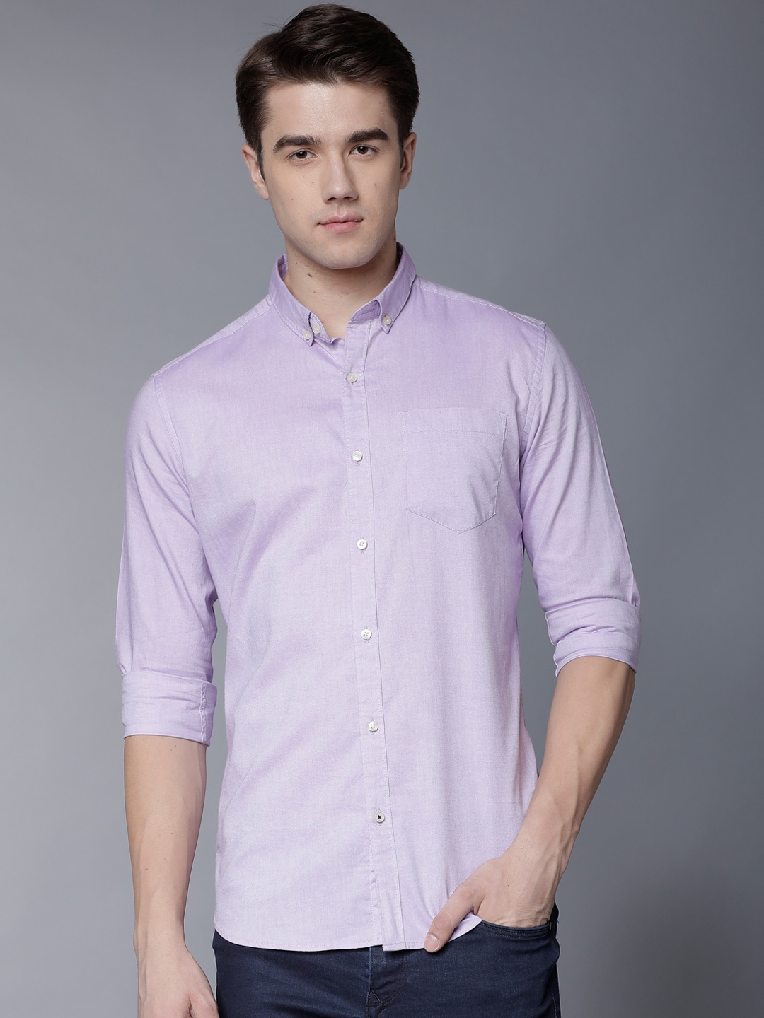 

Black coffee Men Purple Slim Fit Solid Casual Shirt