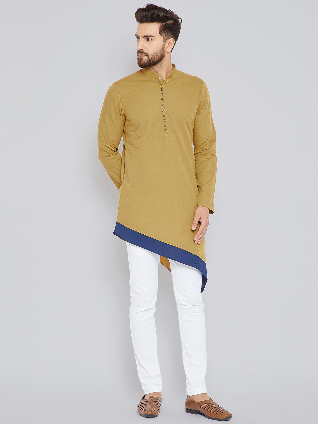 

See Designs Men Mustard & Khaki Solid Kurta with Trousers