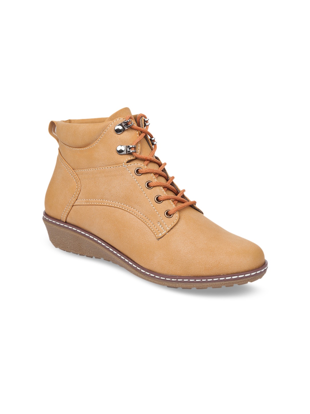

VALIOSAA Women Beige Solid Heeled Boots