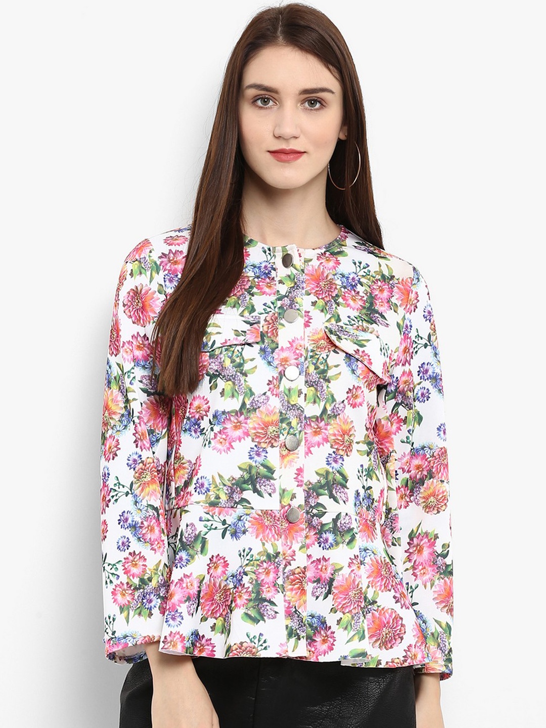 

Zima Leto Women White Printed Peplum Top