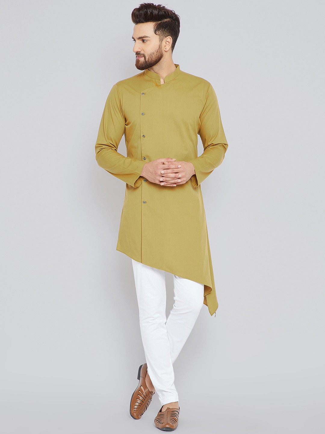 

See Designs Men Mustard & Khaki Solid Kurta with Trousers