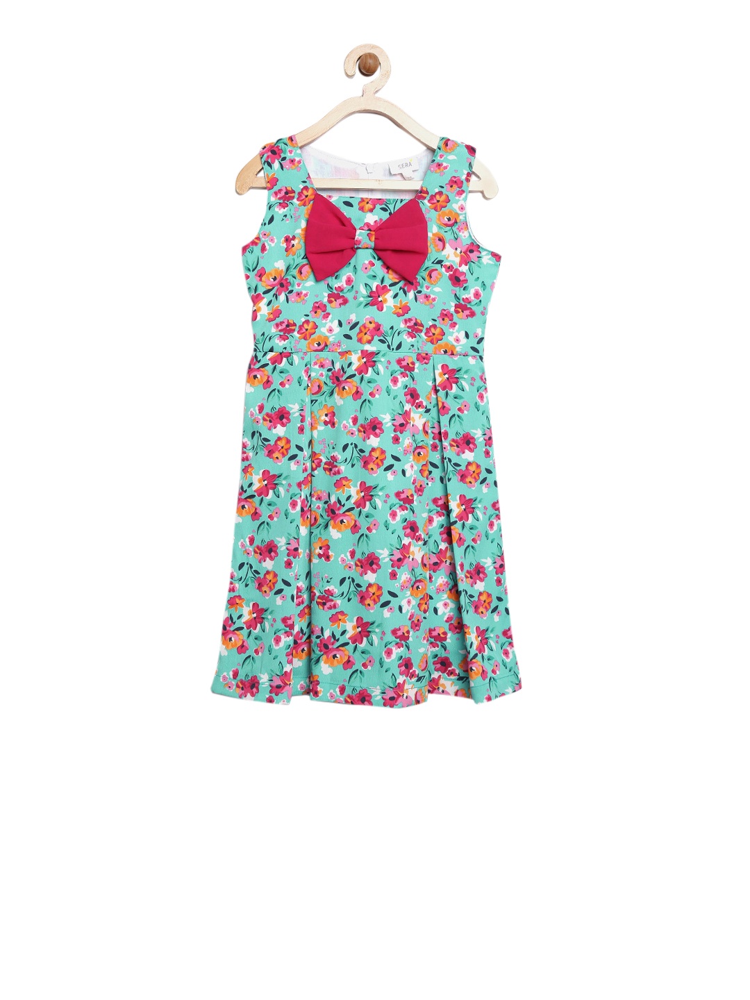 

Sera Girls Sea Green Printed Fit and Flare Dress