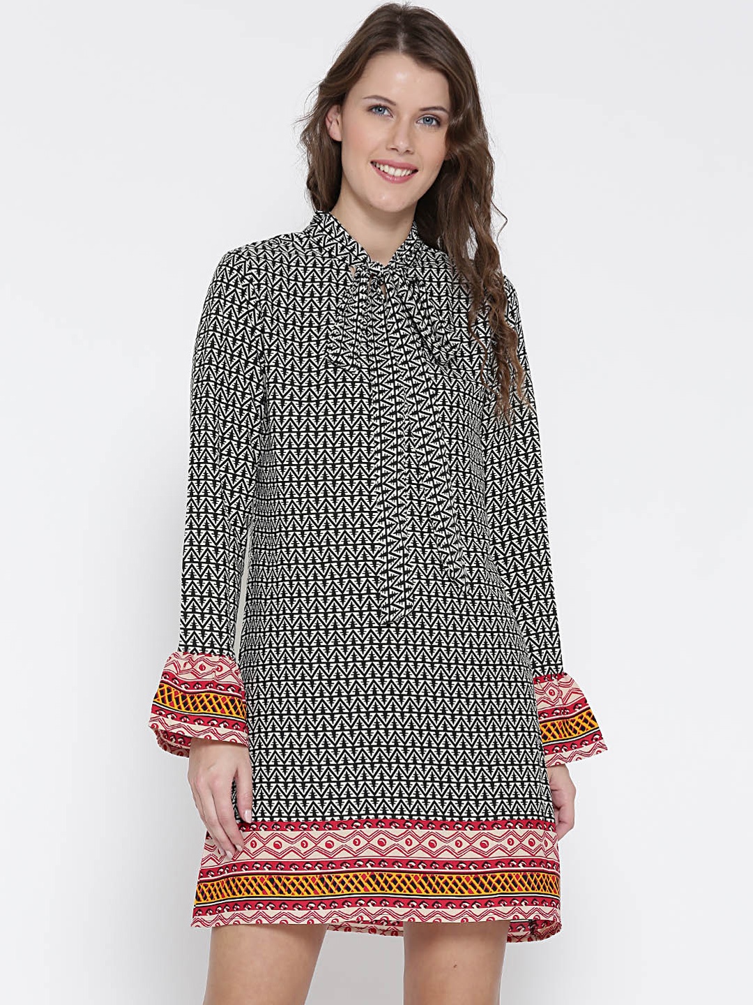 Sera Women White Printed A-Line Dress