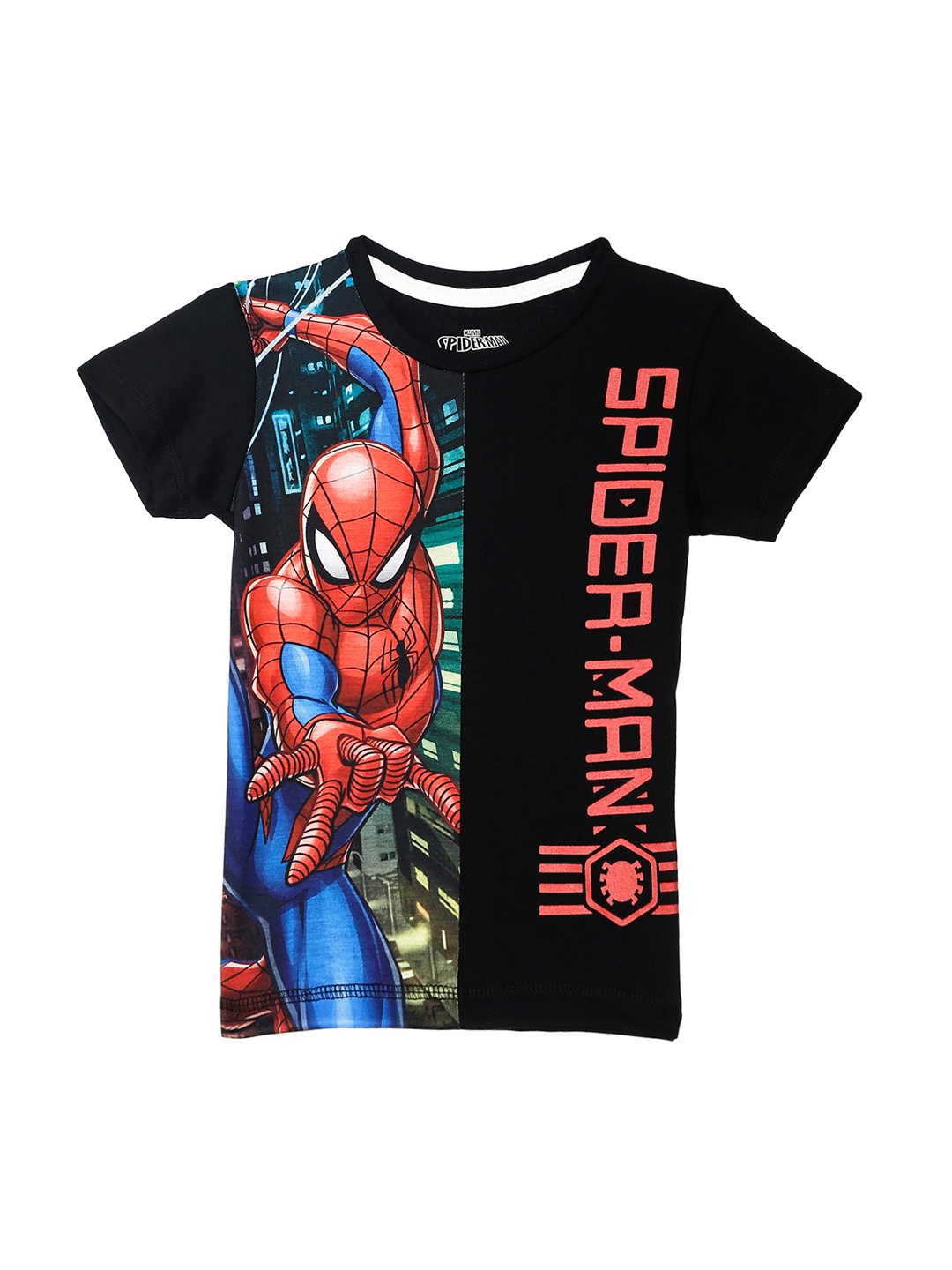 

Kids Ville Boys Black Spiderman Printed Round Neck T-shirt