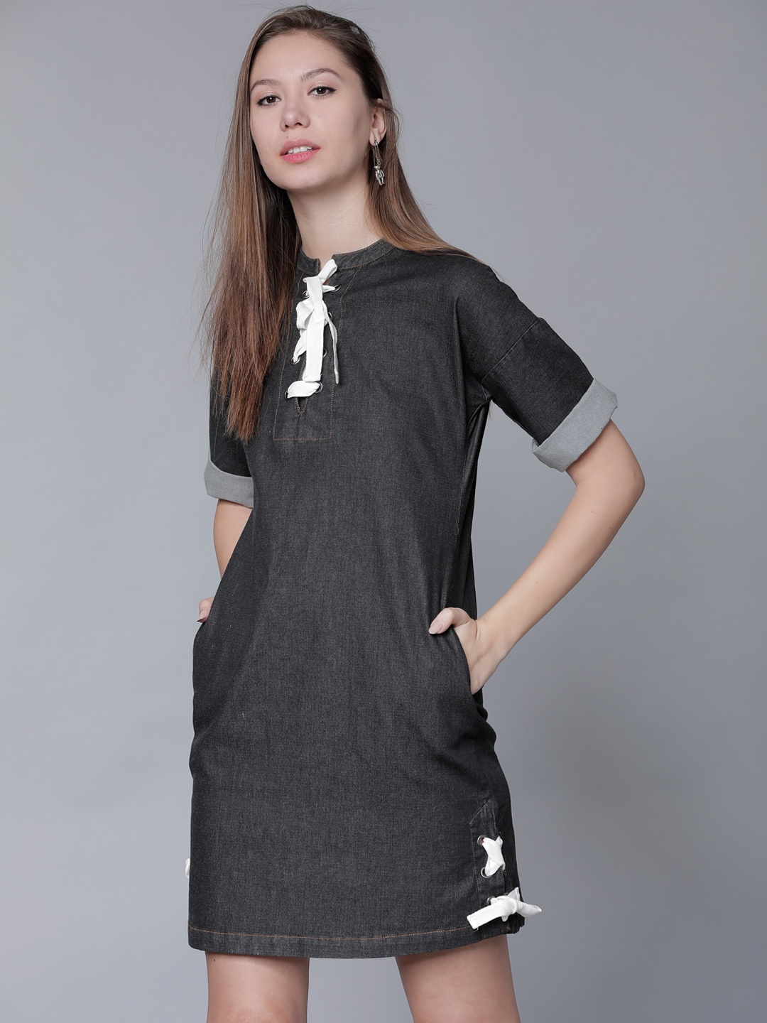 

Tokyo Talkies Women Black Solid A-Line Dress