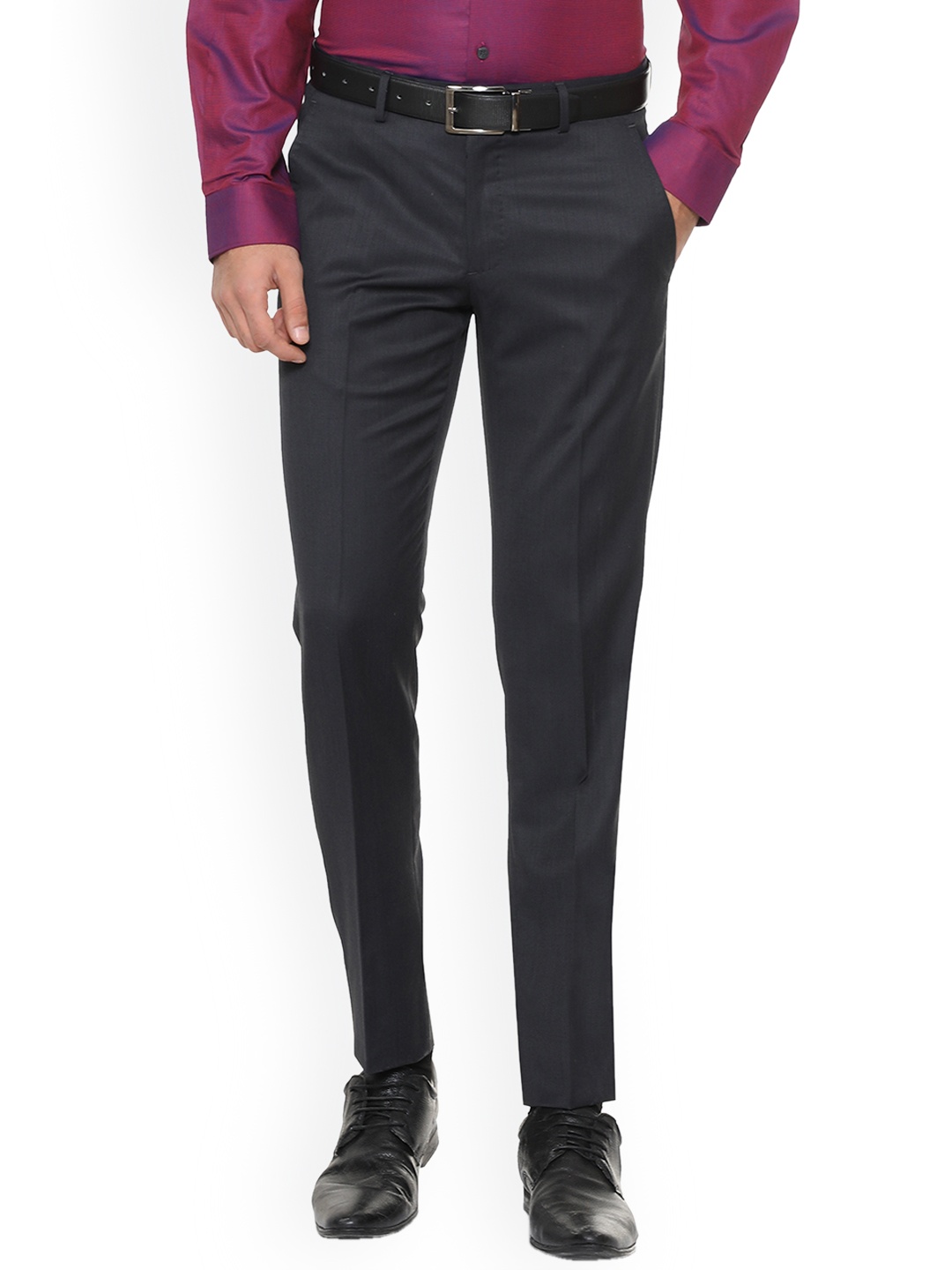 

SIMON CARTER LONDON Men Navy Blue Slim Fit Solid Formal Trousers