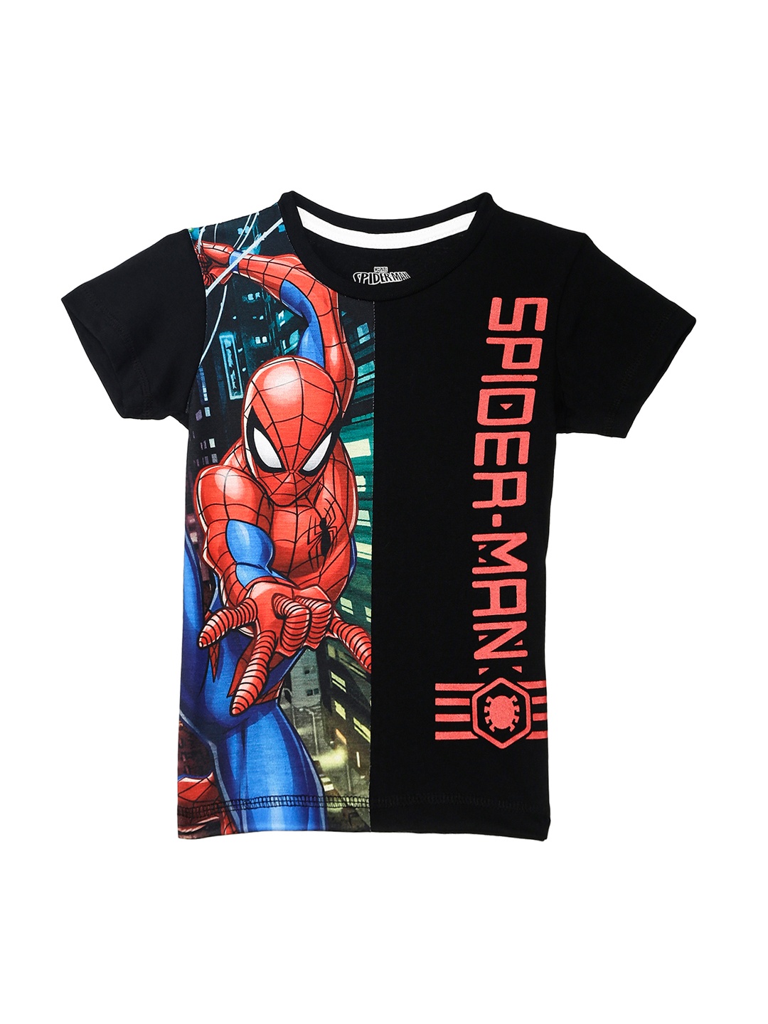 SPIDERMAN Black Spiderman Featured Tshirt For Boys