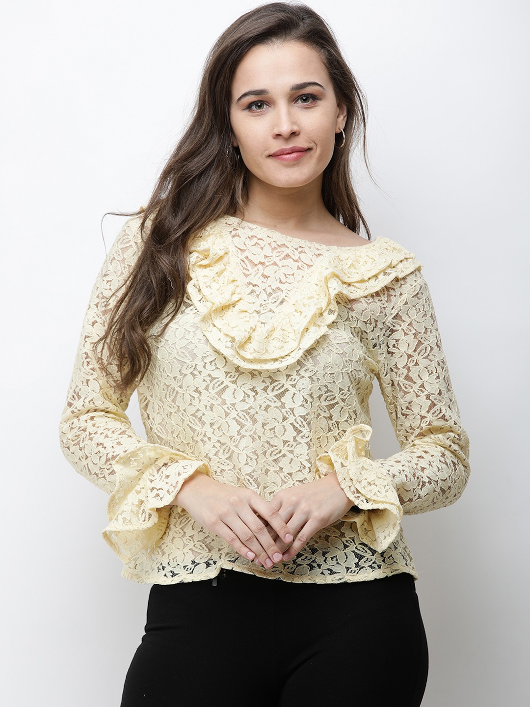 

Cation Women Cream-Coloured Self Design Top