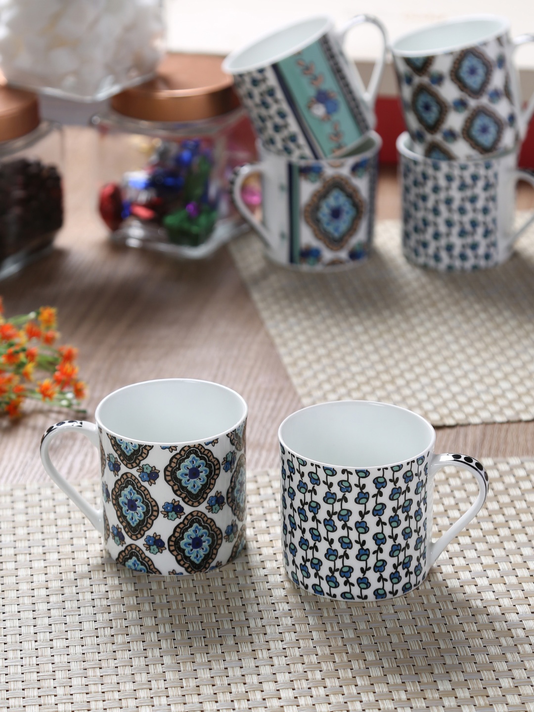 

GOODHOMES Multicoloured Printed Bone China Pack Of 6 Cups Sets, Multi