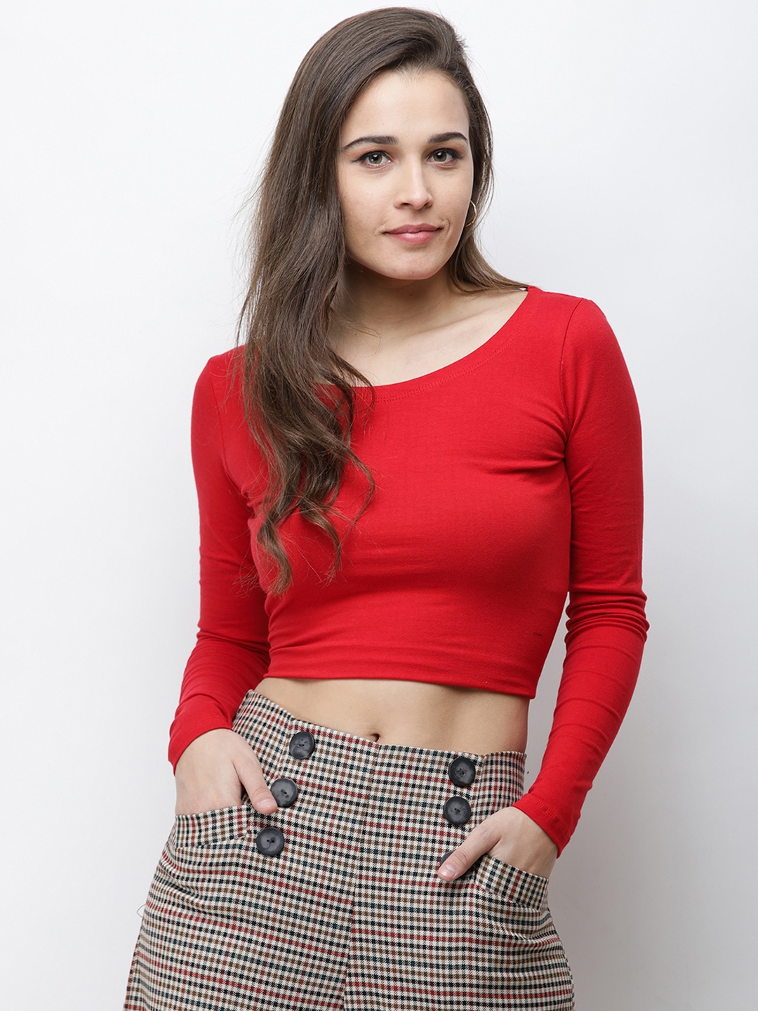 

Cation Women Red Solid Pure Cotton Top