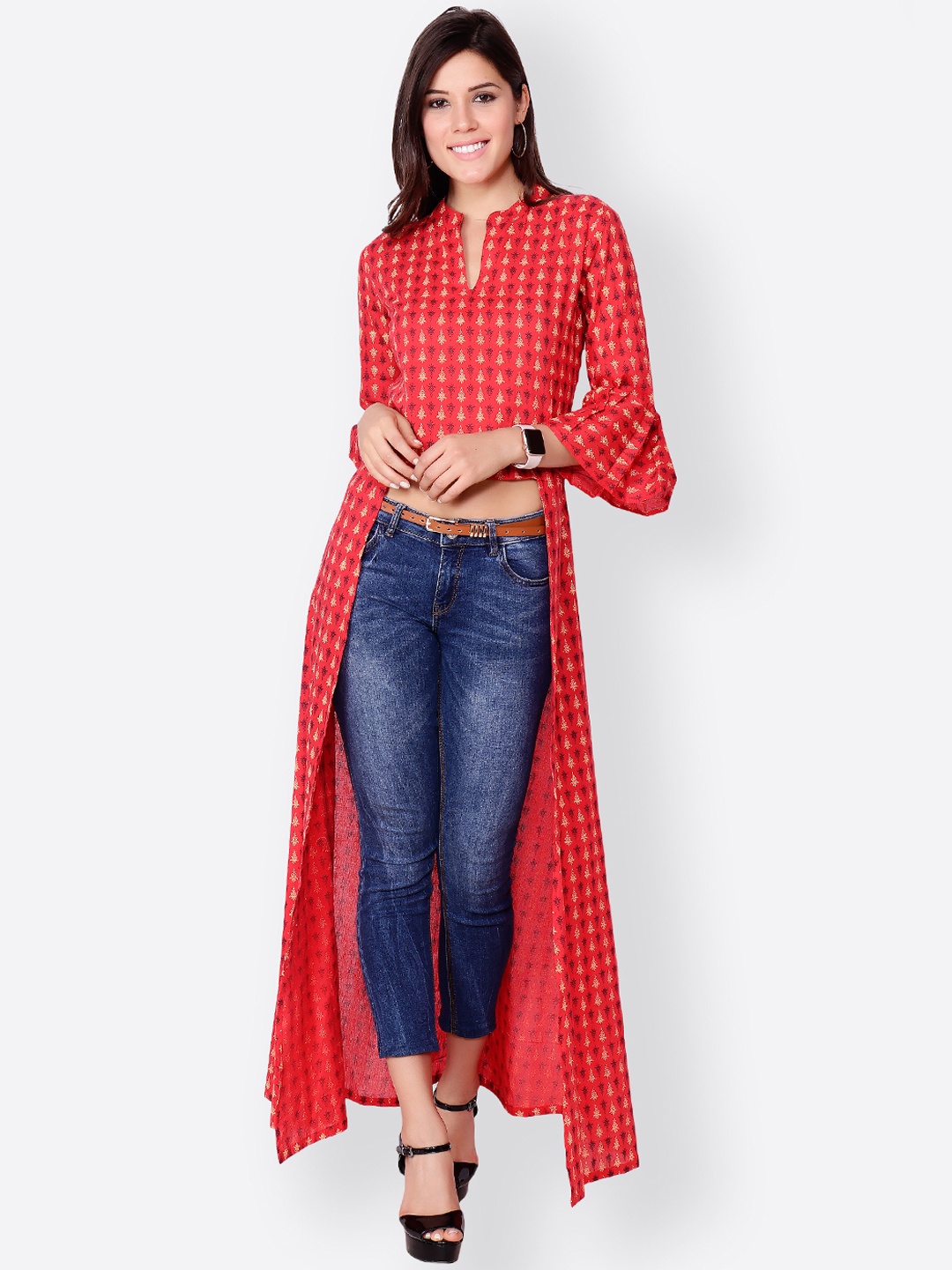 

SCORPIUS Women Red Printed Maxi Top