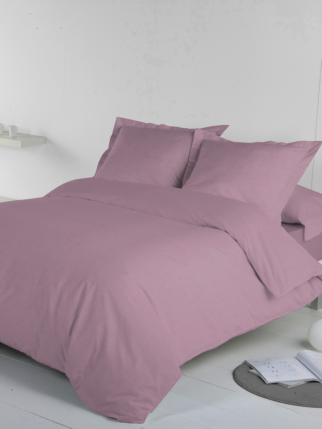 

DDecor Pink Solid Flat 400 TC Cotton Single Bedsheet with 1 Pillow Covers