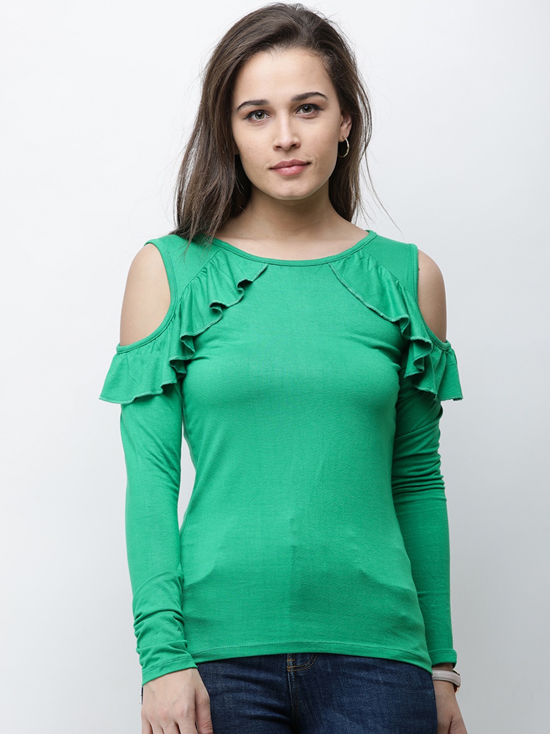 

Cation Women Green Solid Fitted Top