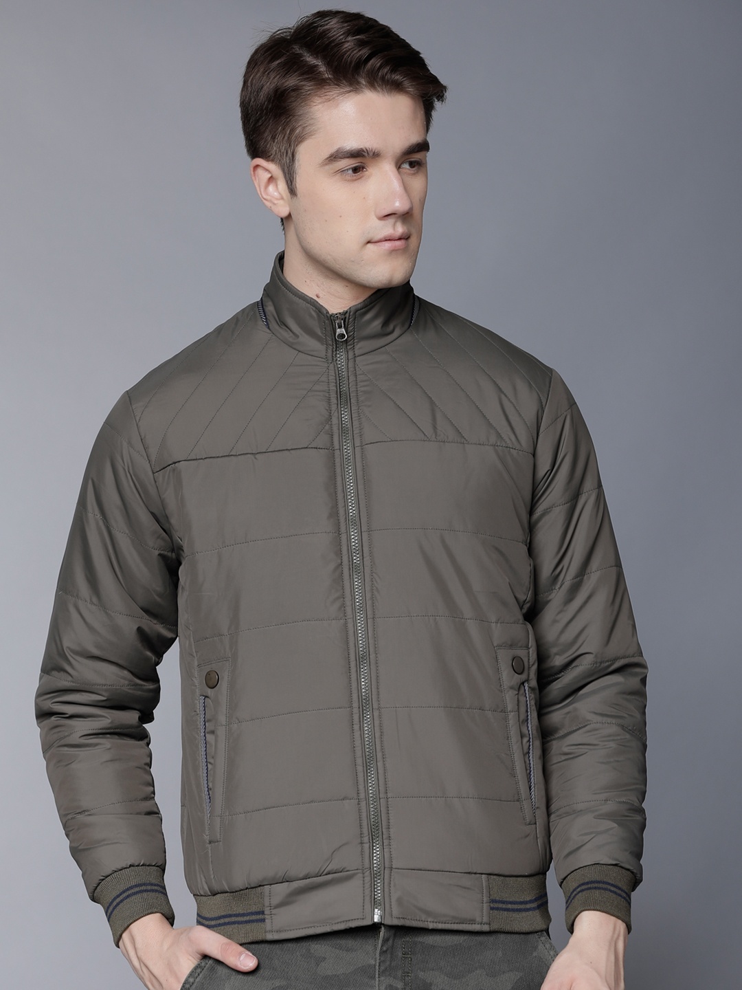 

LOCOMOTIVE Men Olive Green Solid Puffer Jacket