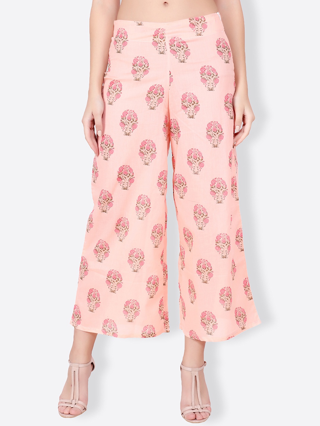 

SCORPIUS Women Peach-Coloured Printed Flared Palazzos