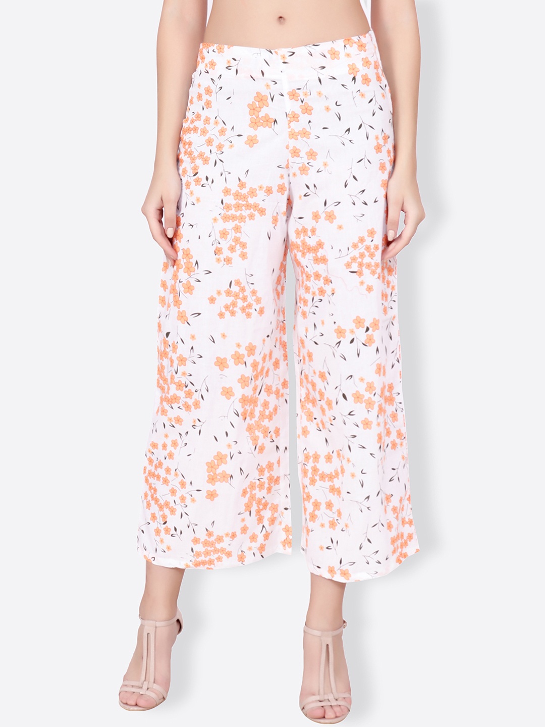 

SCORPIUS Women White Flared Printed Palazzos