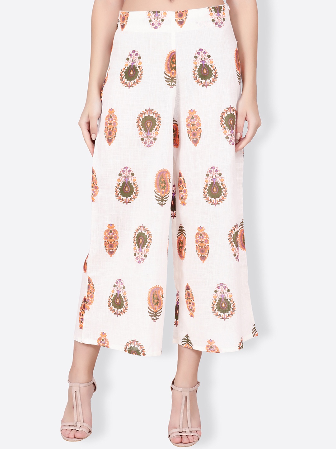 

SCORPIUS Women White Flared Printed Palazzos