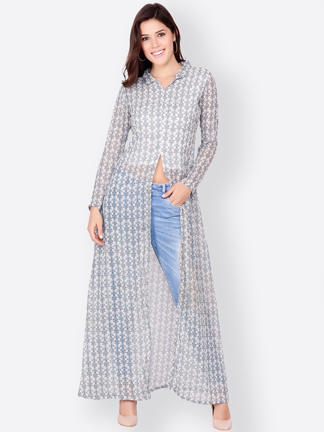 

SCORPIUS Women White Printed Maxi Top