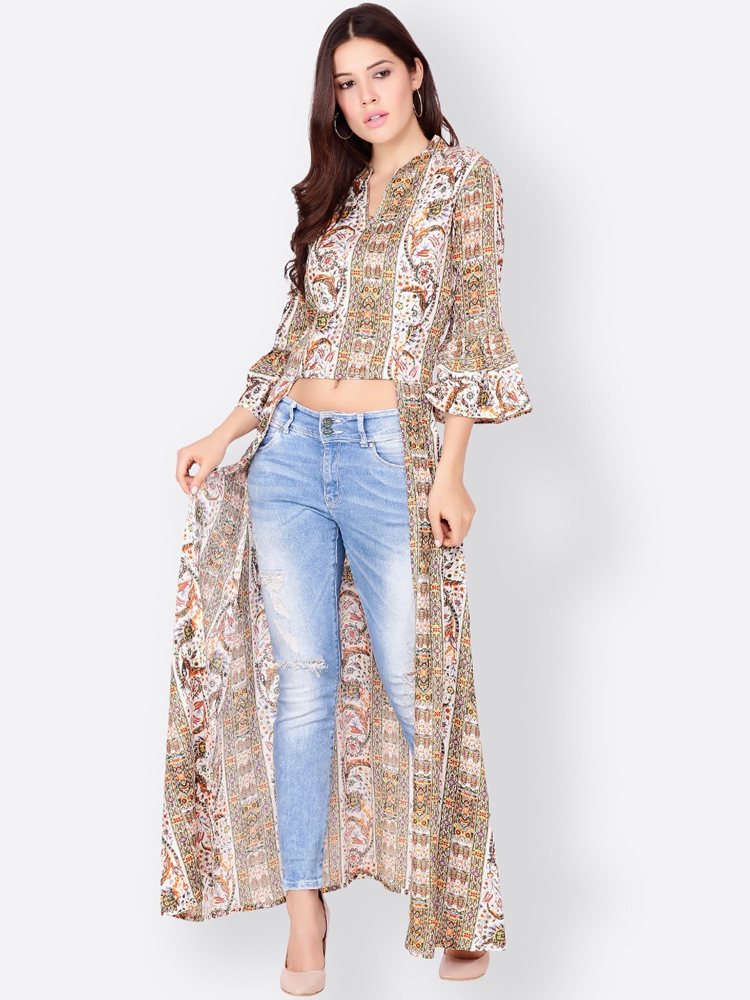 

SCORPIUS Women Beige Printed Maxi Top