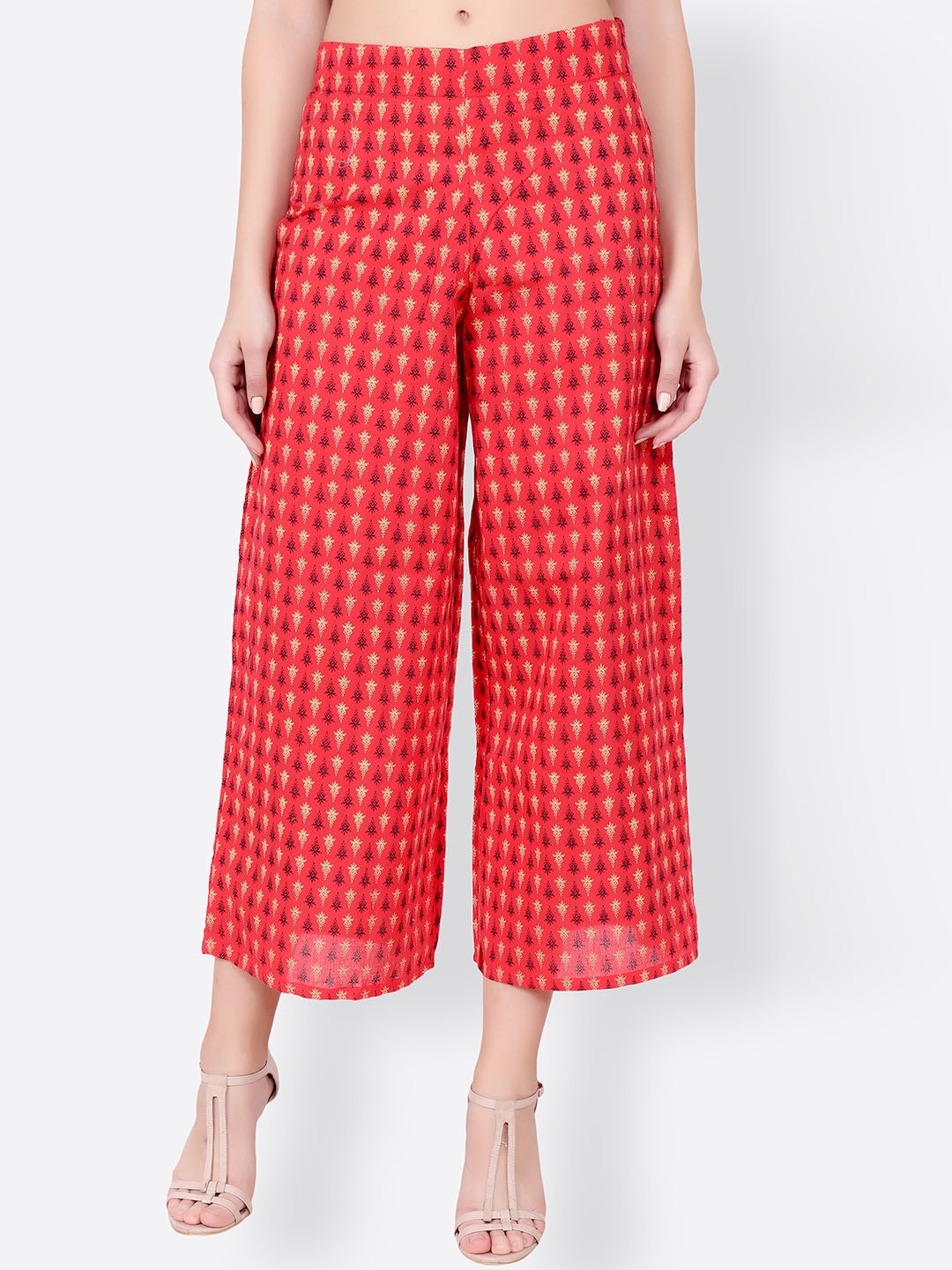 

SCORPIUS Women Red Printed Flared Palazzos