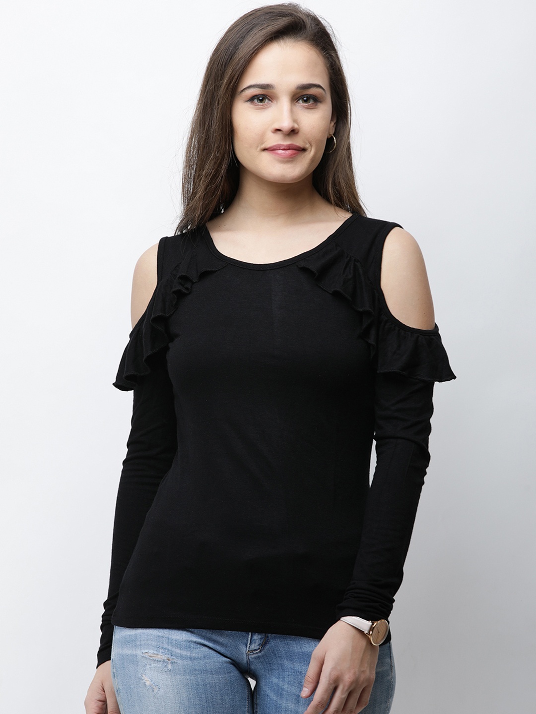 

Cation Women Black Solid Fitted Pure Cotton Top