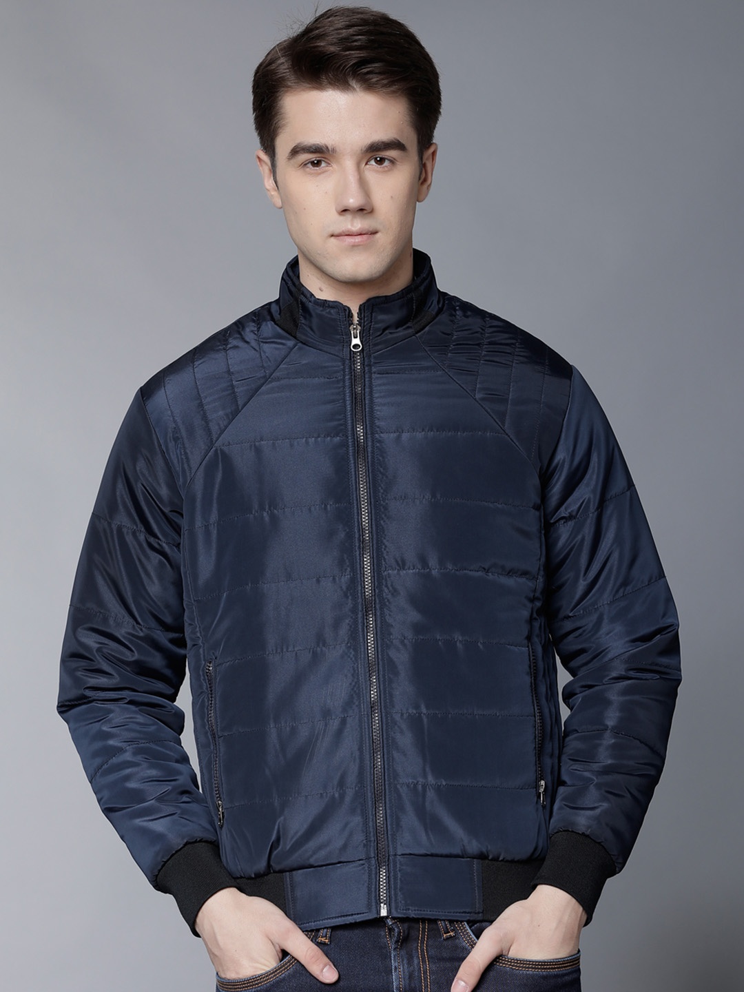

LOCOMOTIVE Men Navy Blue Solid Puffer Jacket