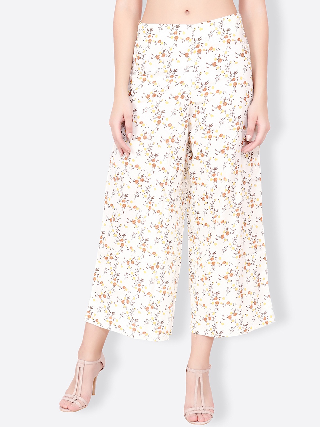 

SCORPIUS Women White Flared Printed Palazzos